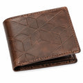 Portefeuille pliant 12 x 9.5 cm en similicuir marron à motif géométrique
