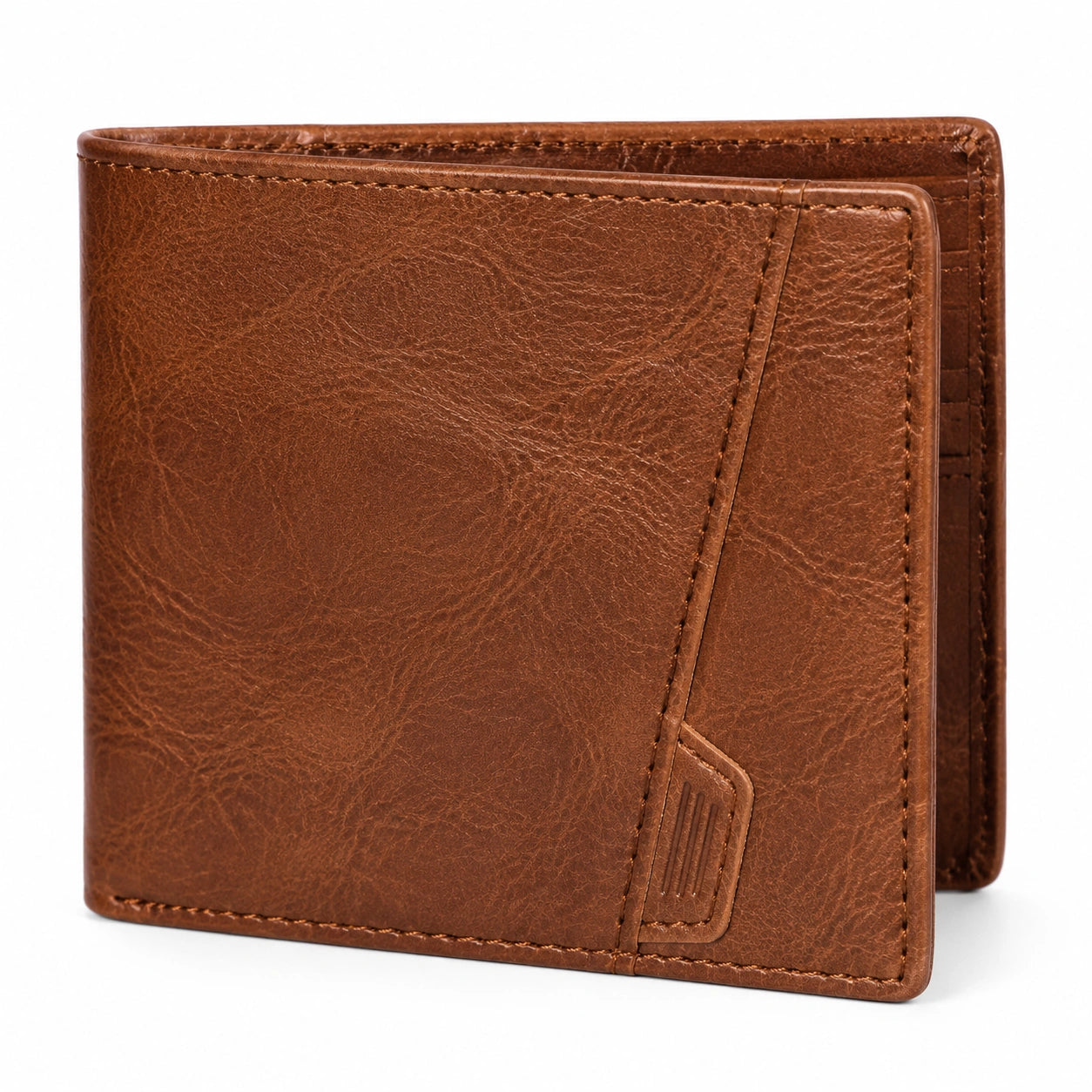 Portefeuille pliant 12 x 9.5 x 2 cm en similicuir marron pour adulte style classique