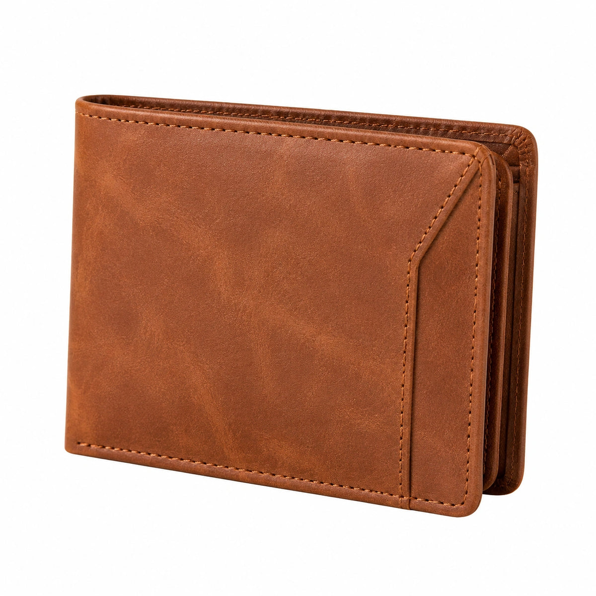Portefeuille 12 x 9.5 cm aspect cuir marron pliant à billets et cartes