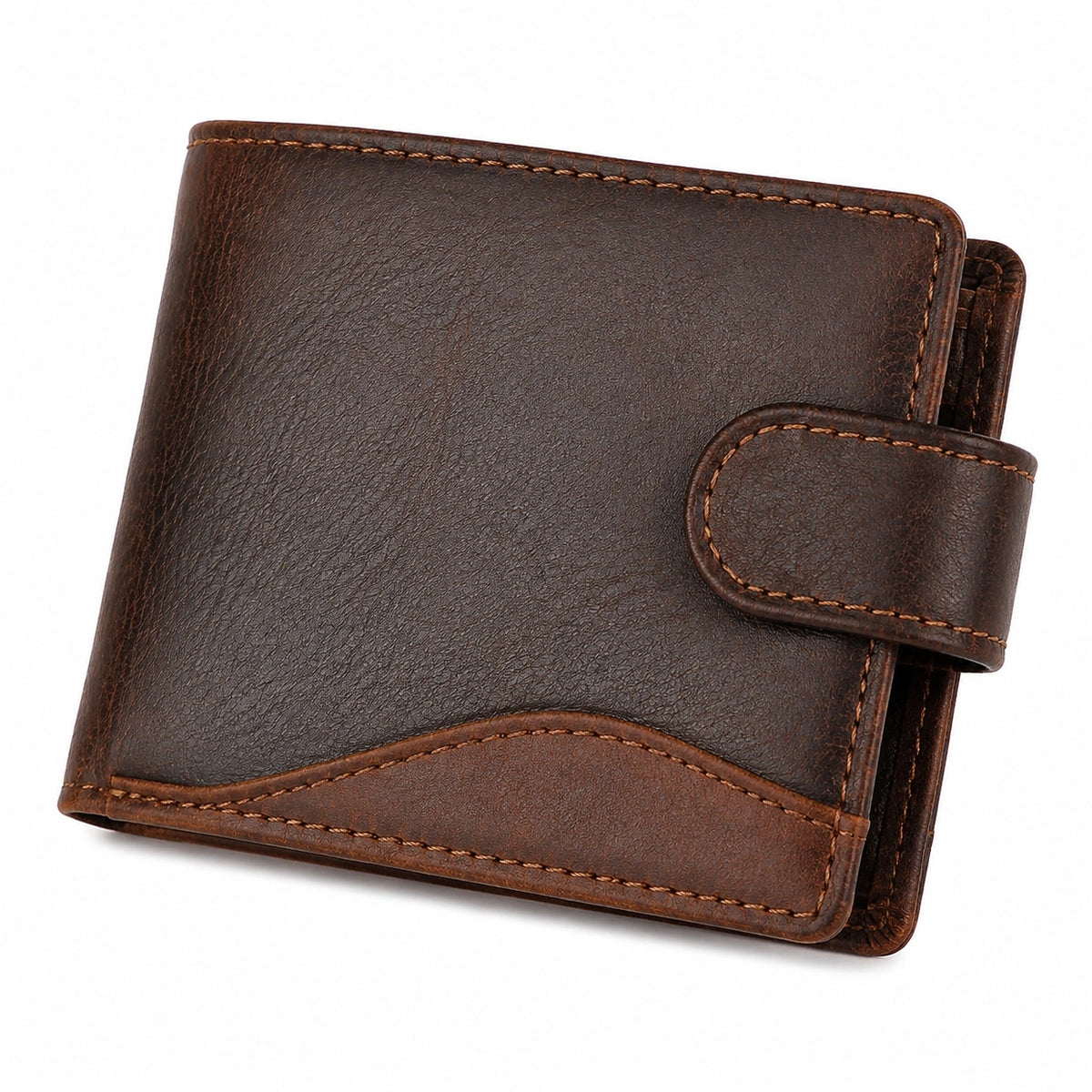 Portefeuille 12 x 10 x 2 cm en cuir synthétique marron foncé à fermeture pression style vintage