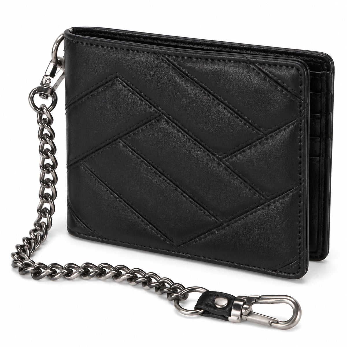 Portefeuille à chaîne 12 x 9.5 cm en similicuir noir style biker