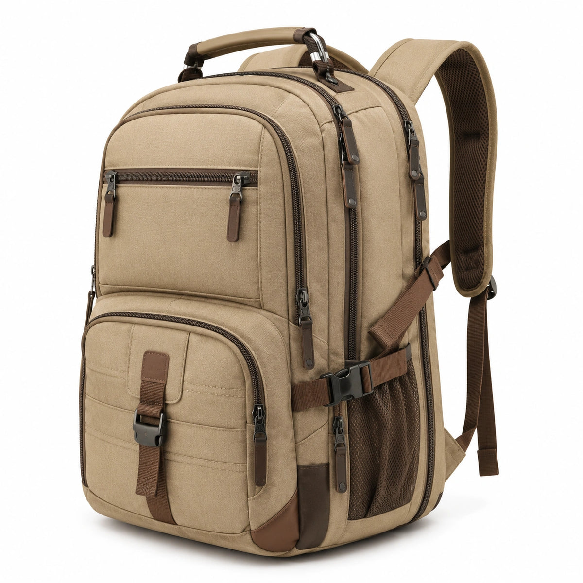 Sac à dos 32 x 20 x 48 cm en tissu beige pour voyage à compartiments multiples