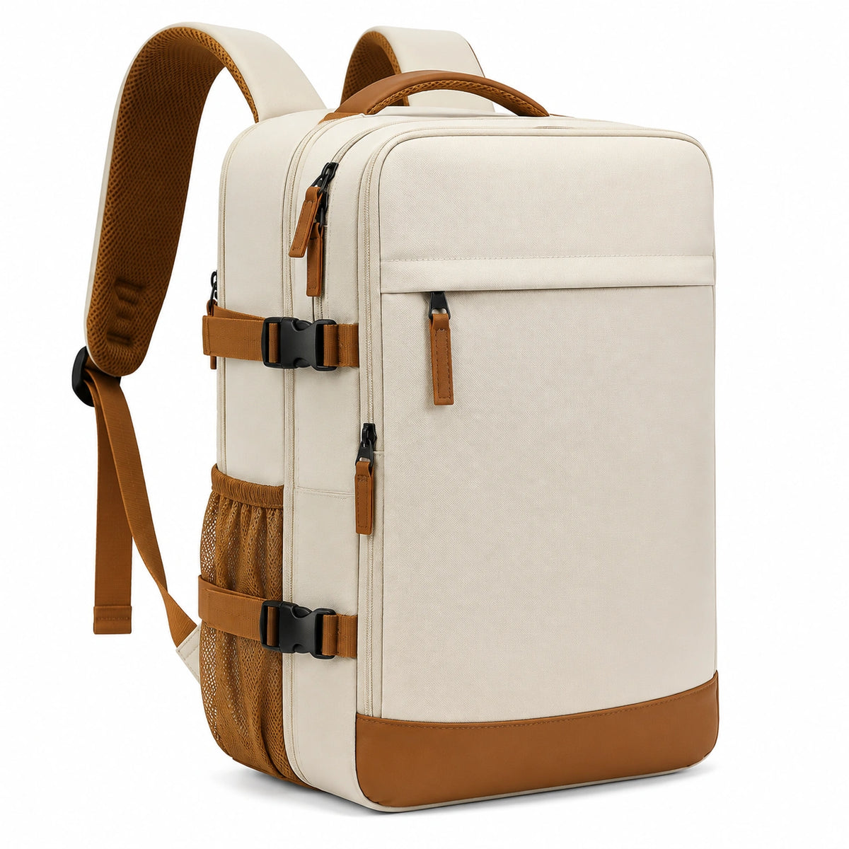 Sac à dos 45 x 30 x 18 cm en textile beige et marron pour voyage avec compartiments