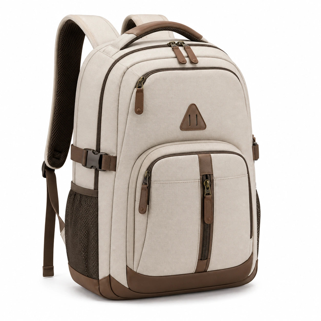 Sac à dos 24 L 32 x 18 x 45 cm en textile beige et marron style urbain fonctionnel