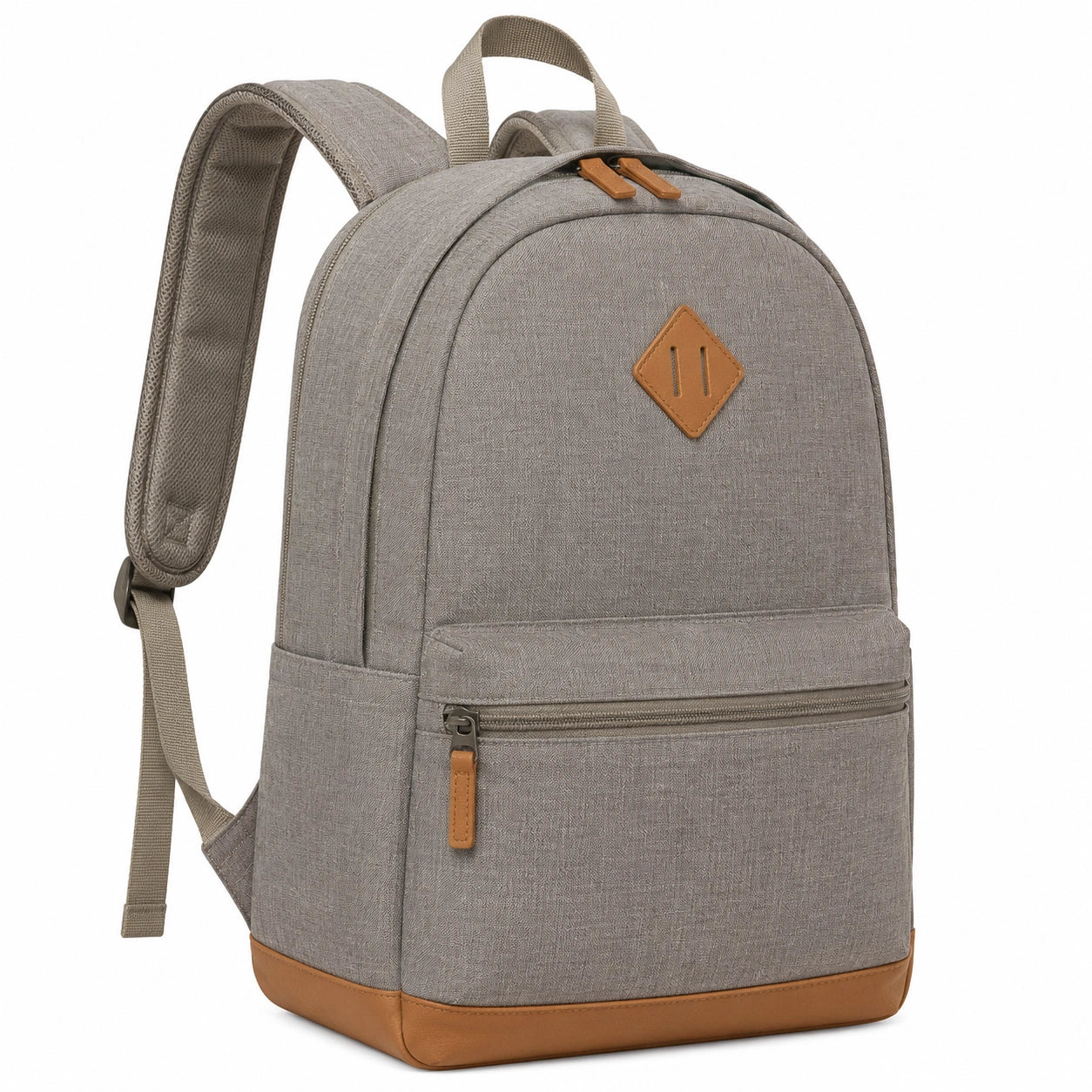 Sac à dos 30 x 14 x 42 cm textile gris et marron à compartiments zippés