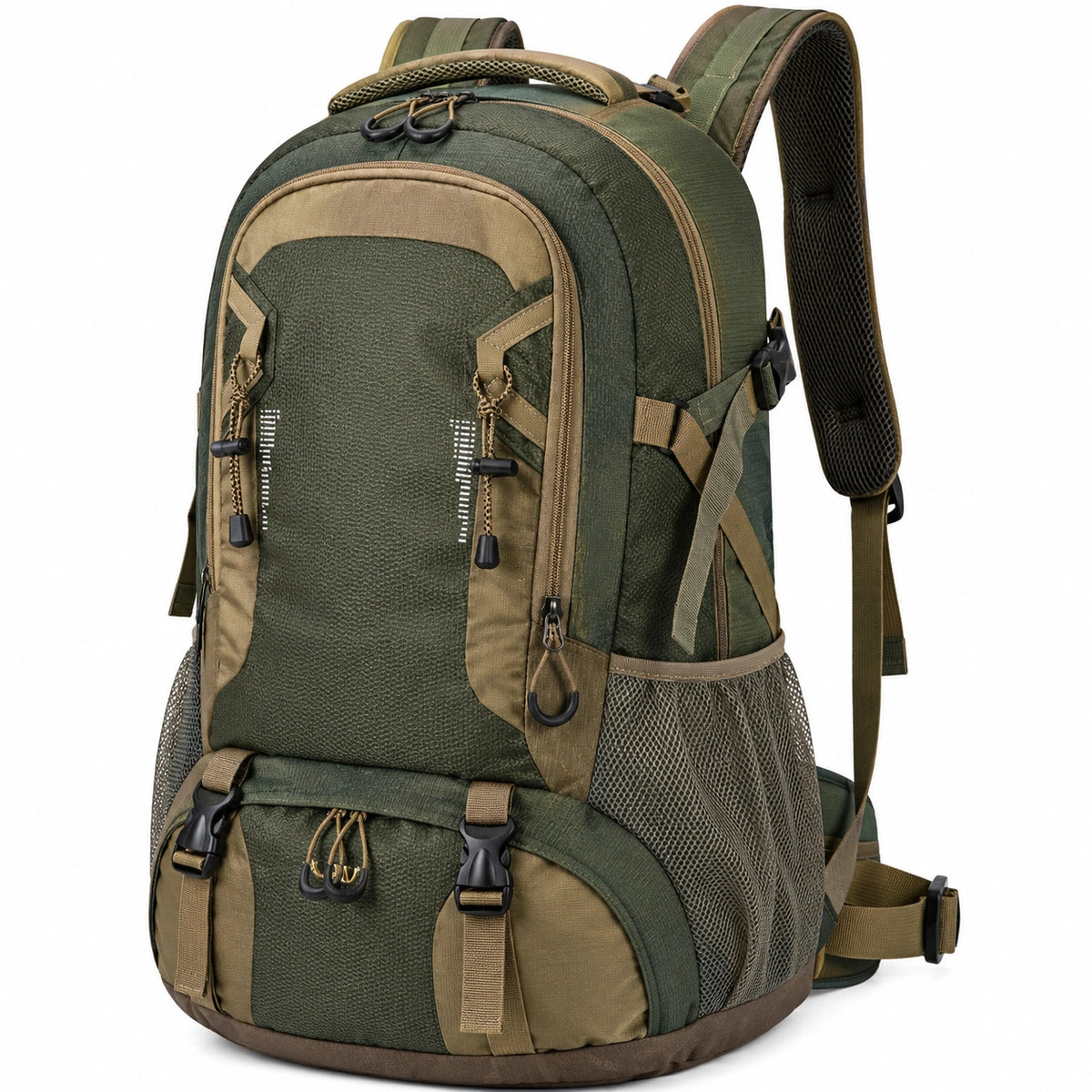 Sac à dos de randonnée 50 cm en polyester vert kaki à compartiments
