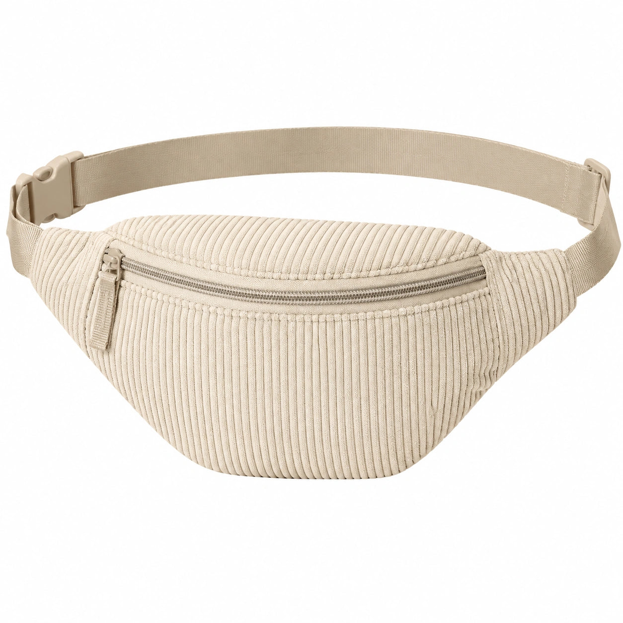 Sac banane taille unique en tissu côtelé beige - ceinture réglable