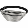 Sac banane 30 x 15 x 8 cm en similicuir argenté à double compartiment zippé