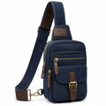 Sac bandoulière compact bleu marine en textile avec poches zippées et sangle réglable