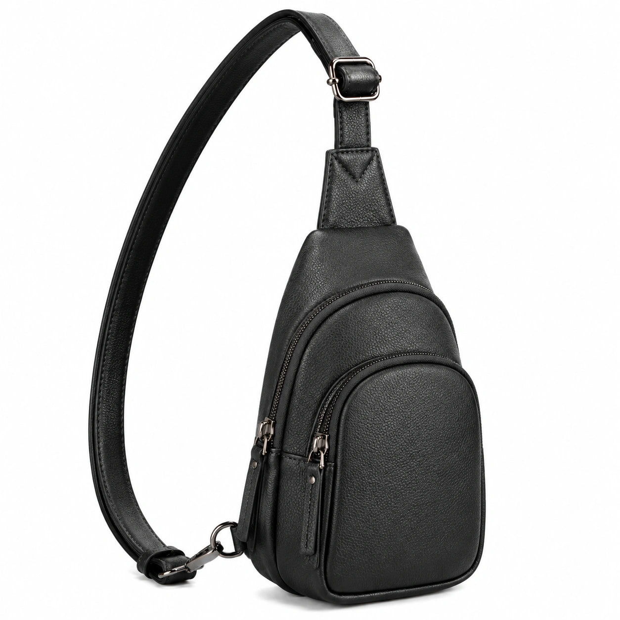 Sac bandoulière 17 x 8 x 30 cm en similicuir noir à poches zippées