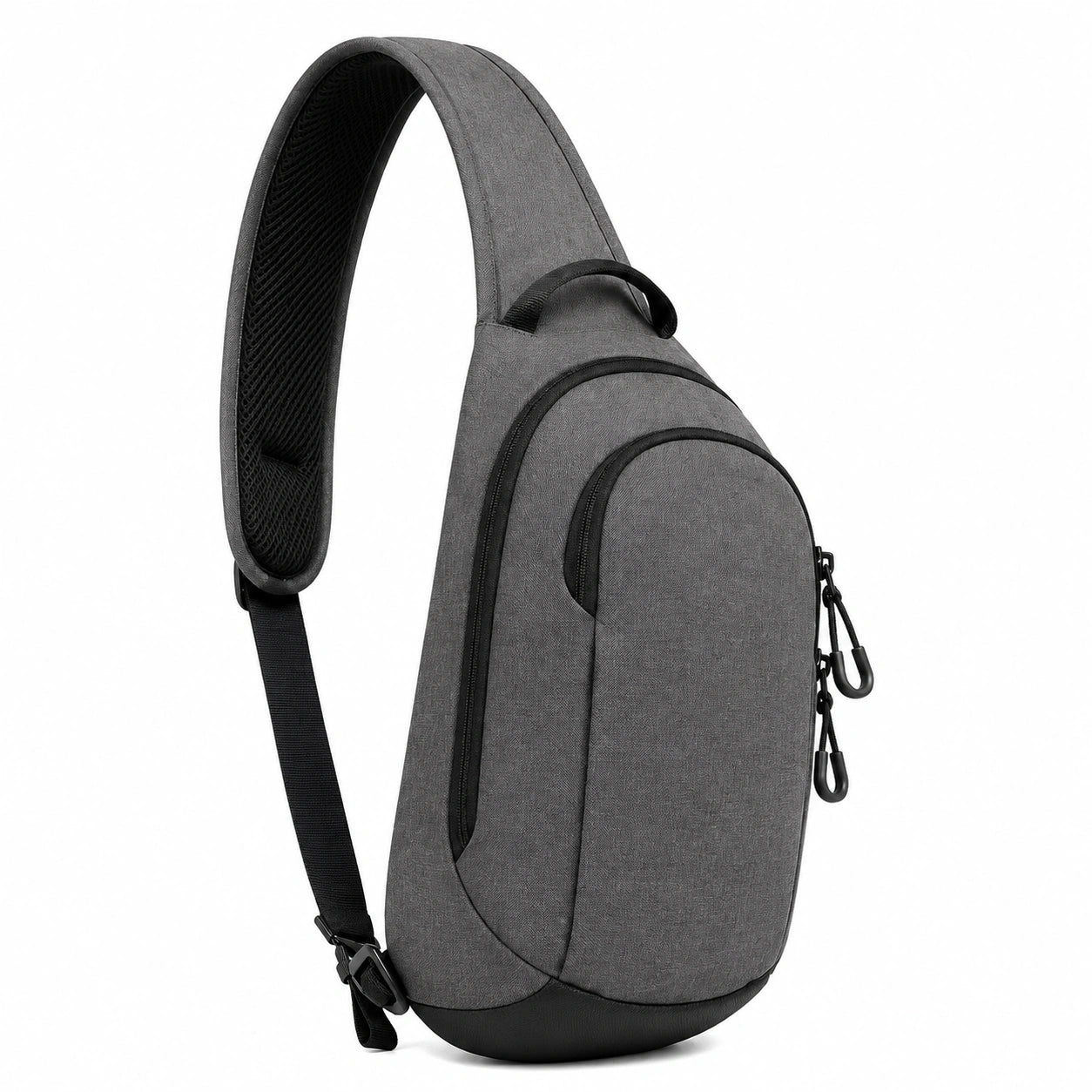 Sac à dos bandoulière 32 x 20 cm en tissu synthétique gris noir avec poches zippées