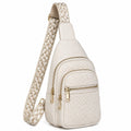 Sac bandoulière 18 x 10 x 32 cm beige en similicuir tressé à compartiments zippés