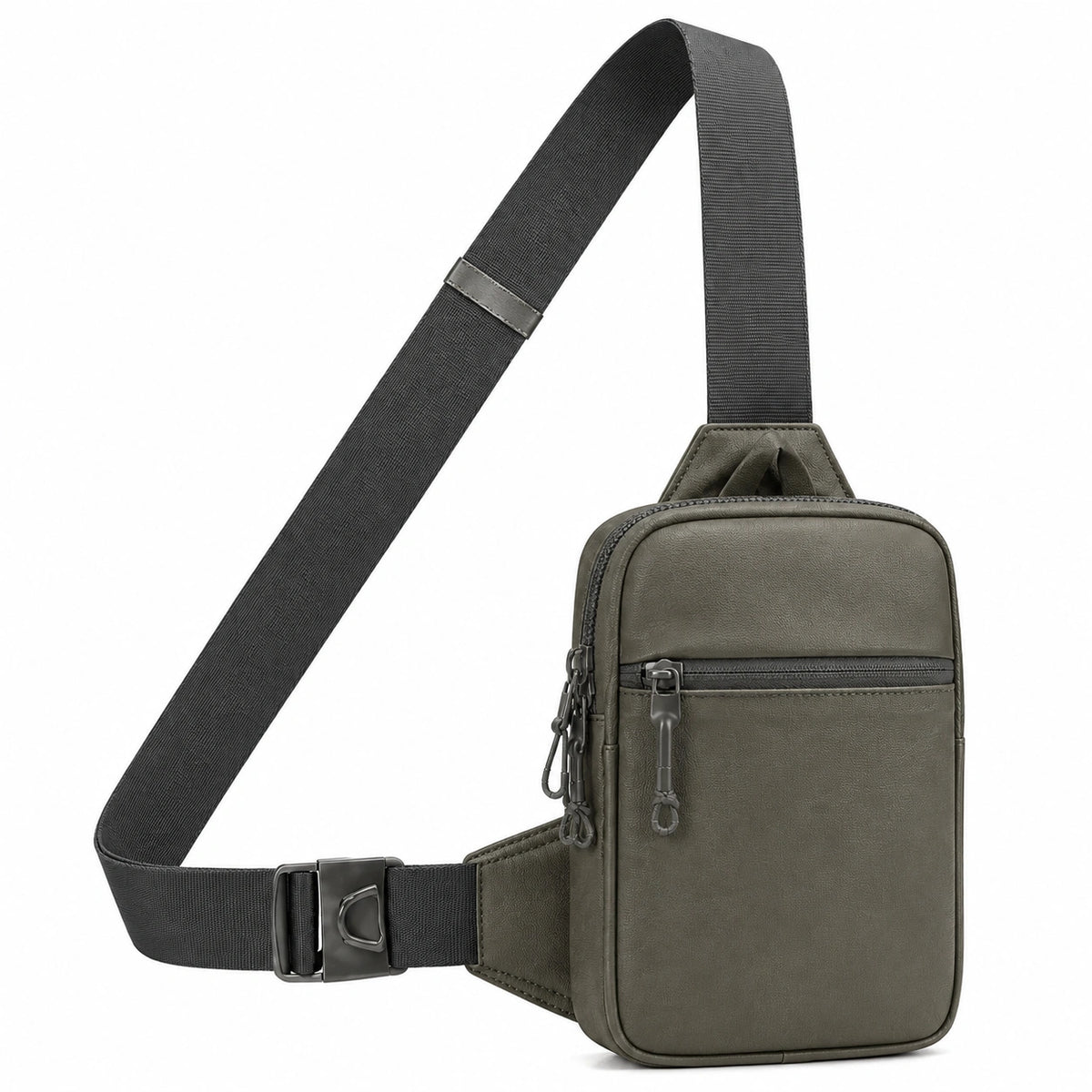Sac bandoulière 18 x 7 x 30 cm en similicuir vert kaki pour rangement urbain