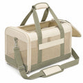 Sac de transport pour animal 45 cm en textile beige et vert avec panneaux respirants