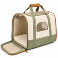 Sac de transport pour animaux 45 x 28 x 30 cm en tissu beige et vert avec maille ventilée