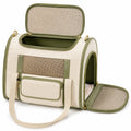 Sac de transport pour animaux 43 x 28 x 30 cm textile beige vert olive à panneaux en maille avec poignées