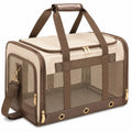 Sac de transport pour animaux 50 x 30 x 30 cm en tissu beige et marron avec panneaux en maille
