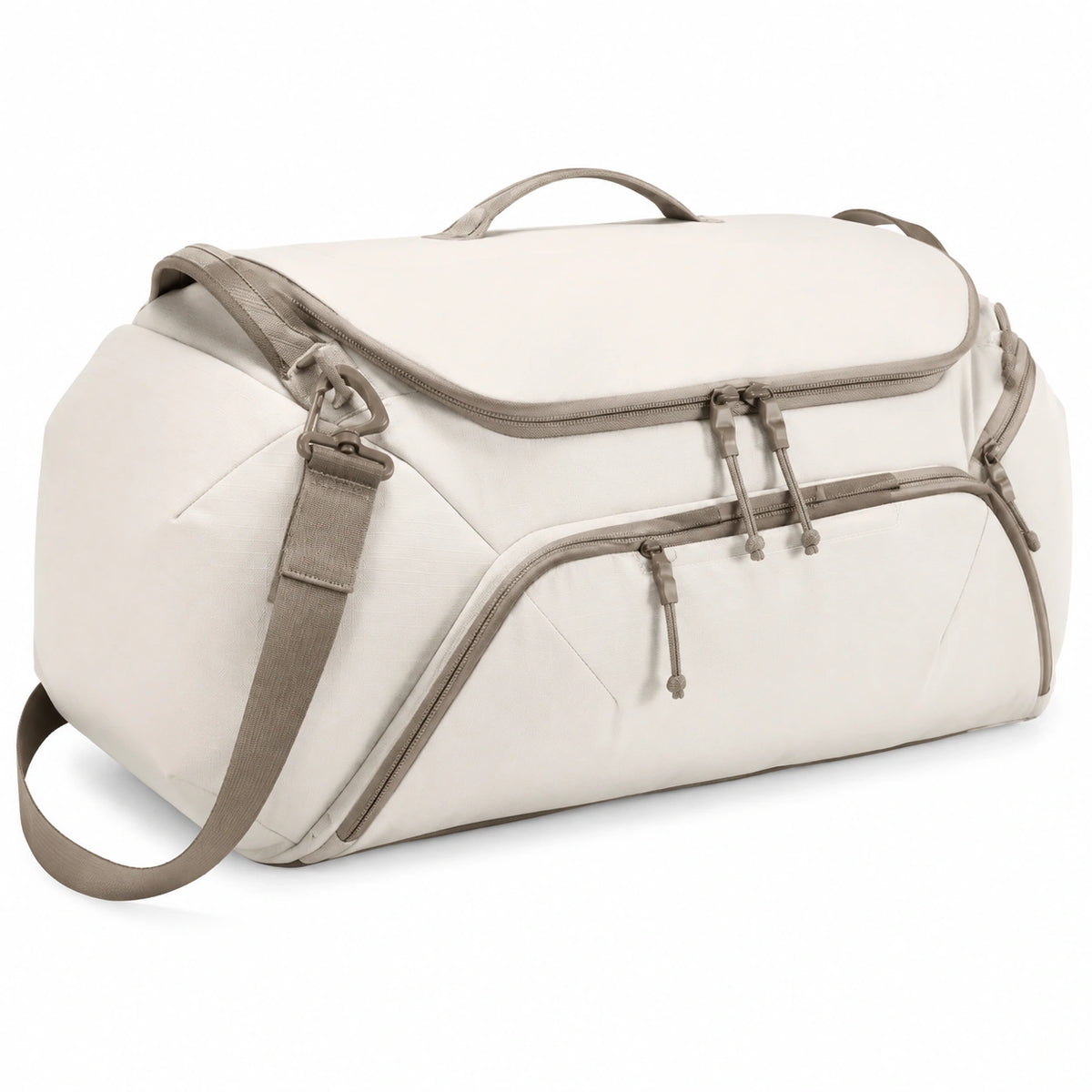Sac de voyage 55 x 30 x 30 cm en tissu synthétique beige avec bandoulière et rangements