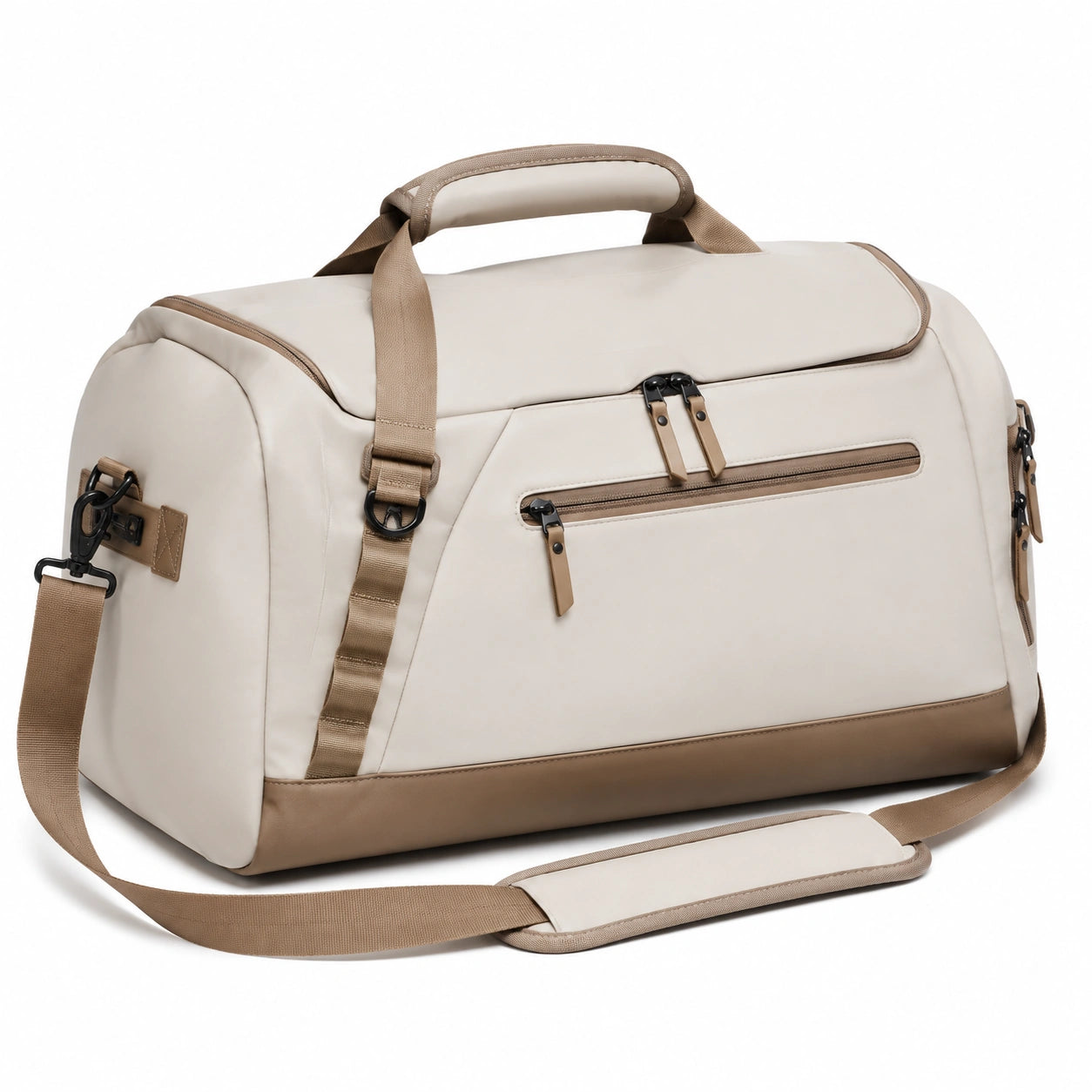 Sac de voyage 50 x 25 x 30 cm en similicuir beige à bandoulière