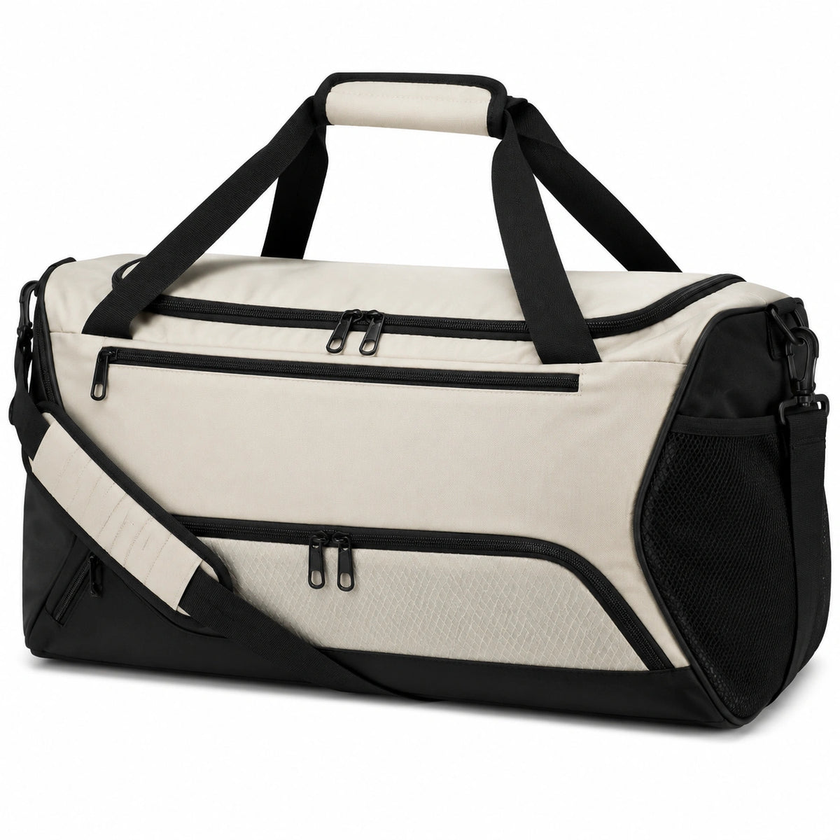 Sac de sport 50 x 25 x 28 cm en tissu synthétique beige noir à compartiments