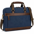 Sacoche ordinateur 40 x 30 x 10 cm en toile bleu marine et similicuir marron - bandoulière réglable