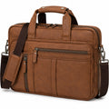 Sacoche ordinateur 40 cm en matière synthétique marron avec bandoulière et rangements
