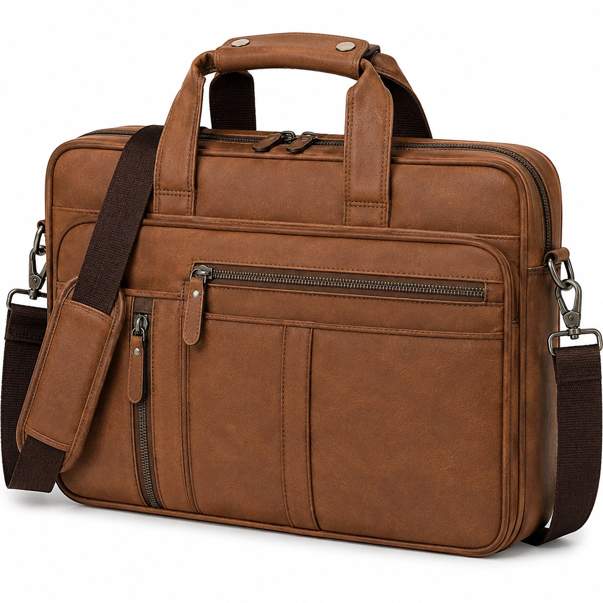 Sacoche ordinateur 40 cm en matière synthétique marron avec bandoulière et rangements
