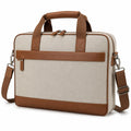 Sacoche ordinateur portable 15.6 pouces en tissu beige et similicuir marron - bandoulière amovible